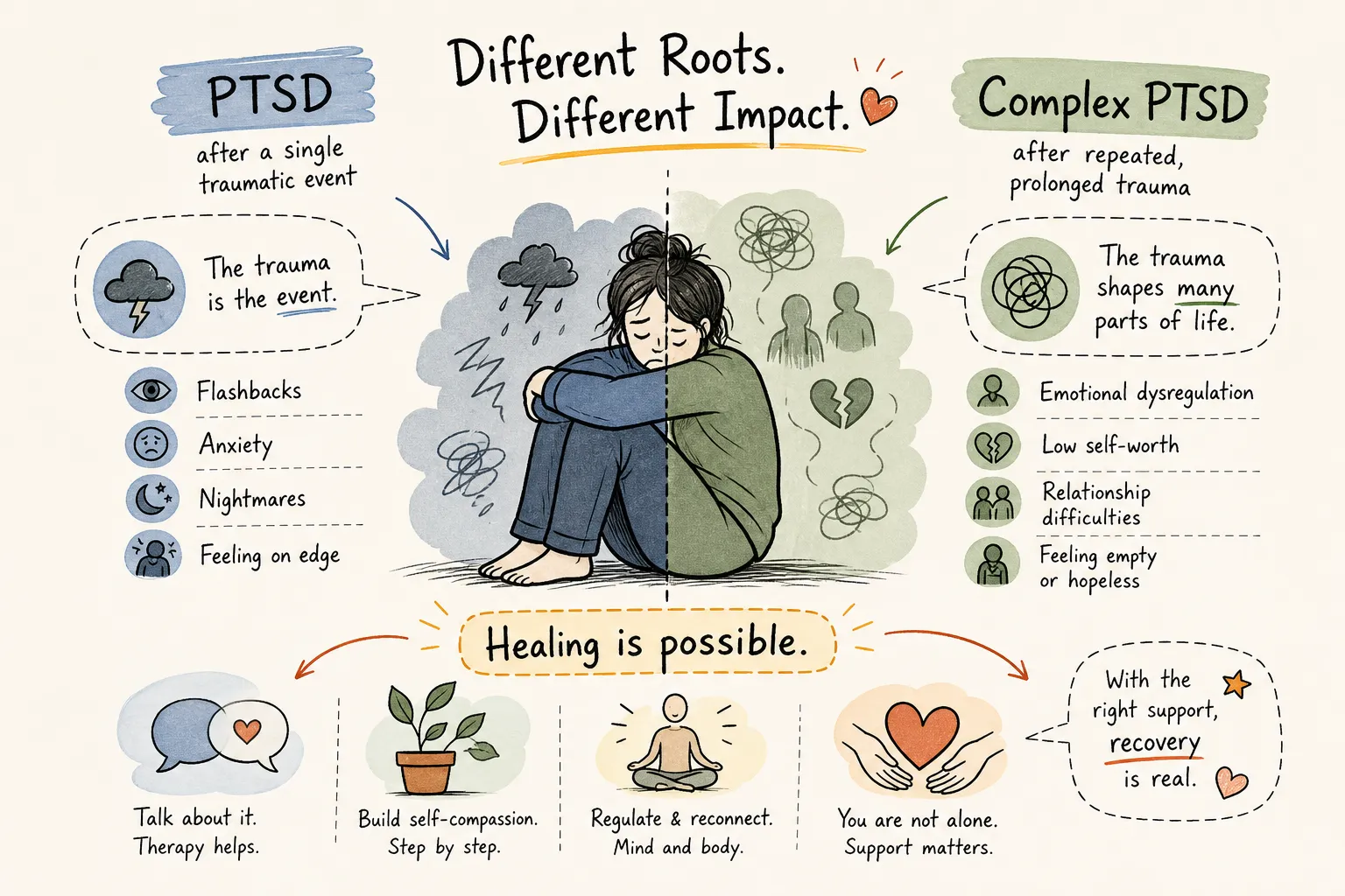 Infographic: How complex PTSD differs from PTSD and how it's treated